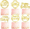 6-Pack Gold Cake Topper Set - Double-Sided Glitter Acrylic Happy Birthday Cupcake Toppers for Decorations