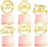 6-Pack Gold Cake Topper Set - Double-Sided Glitter Acrylic Happy Birthday Cupcake Toppers for Decorations