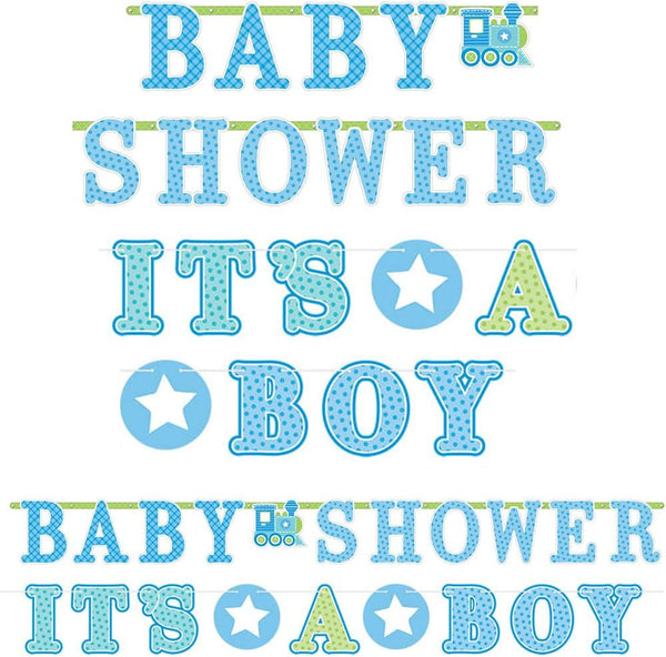 Amscan Charming Welcome Little One Boy Illustrated Letter Banner, Baby Shower Decorations, 8' x 10", Blue/White/Green