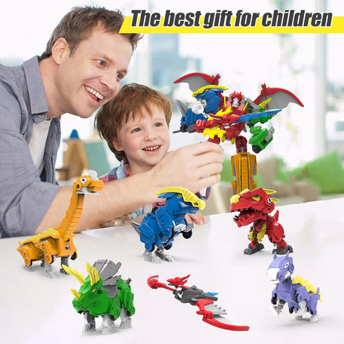 STOULKD 6 6+, 6 Packs 6-in-1 6, 7, 8, 9, 10+ Shapes Dinosaur Transforming Robot Toys for Kids of STEM Transformed