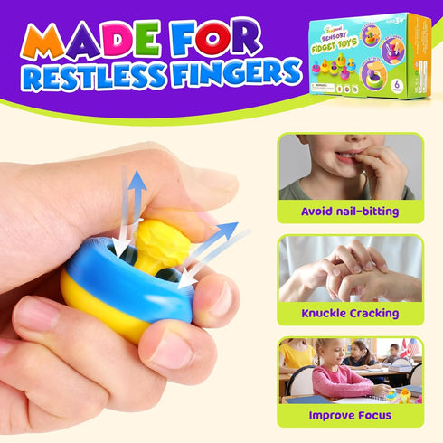 6 Pack 3D 3+ Sensory Fidget Toys for Kids Adults - Printed Textured Fidget Toy for Students Classroom - Calming Autism