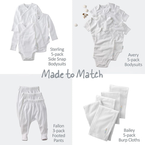 10-Pack 100% Butterblu Bailey Burp Cloths Organic Cotton Knit for Newborn & Baby Boys & Girls, White, One Size