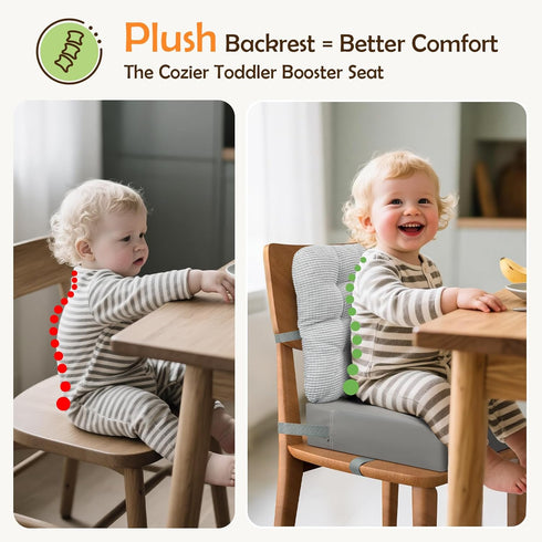 Booster Seat for Kitchen Chair Dining Table with Comfy Backrest Pillow and Adjustable Safety Buckles,Non-Slip Kid