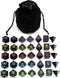 5 Sets New Black Polyhedral Dice with Satin-Lined Velvet Bag for Dungeons and Dragons DND RPG MTG