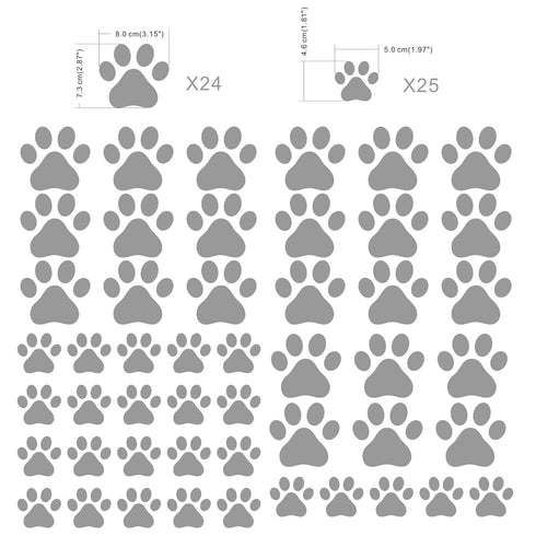 49 Pieces/Set Dog Paws Wall Decals, Vinyl Pawprints Sticker Animal Footprint Wall Art for Kids Nursery Bedroom Decor