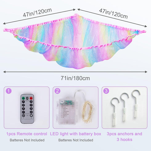 Unicorn Castle Stuffed Animal Net Hammock - Kids Toy Storage with LED Light for Nursery Room Decor