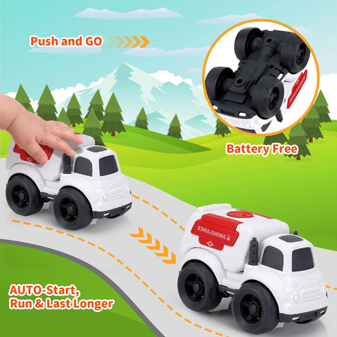 2 3 3 1 2-4, Toddler Toy Cars for Year Old Boy, in Police Car Firetruck Toys and Ambulance for Toddlers, BPA Free