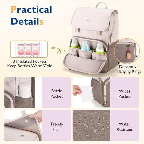 mommore Unisex Diaper Bag Backpack, Large Baby Bag with Changing Pad, Insulated Pockets, Stroller Buckles, Durable