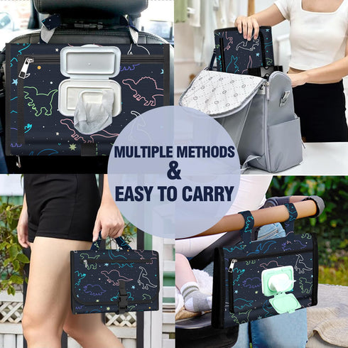 Pink Portable Changing Pads- Waterproof Foldable Baby Changing Mat Dinosaur Pattern Diaper Changer Travel Bag, Smart