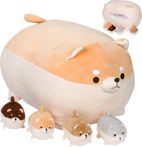 PixieCrush Stuffed Dog Toy - Cute Plushies Shiba Inu Mommy with 4