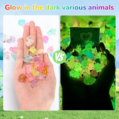 Generic 100pcs Mini Glow in The Dark Animal Resin Models, Mystery Resin Animals Blind Bag, Mini Luminous Farm Ocean