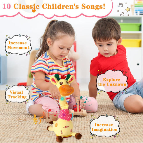 Dancing Giraffe Toy Stuffed Animal Toddlers Gifts for Baby Toys Singing Song Toddlers Toy Repeats What You Say Glowing