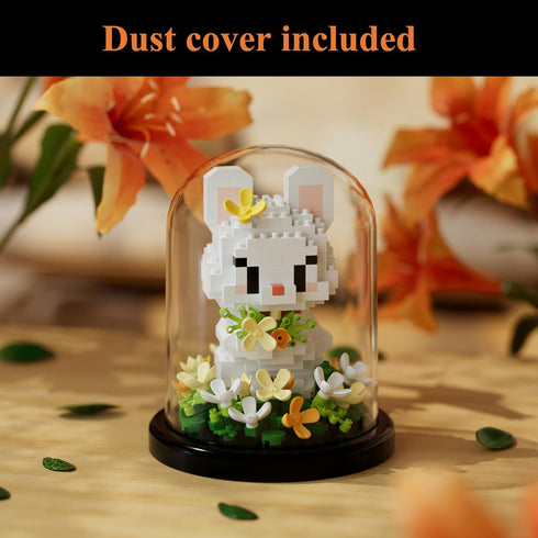 RIESEK Set Artificial Flower Animal Building for Adults,Mini Rabbit Plant Bonsai Tree,Botanical Collection Gift