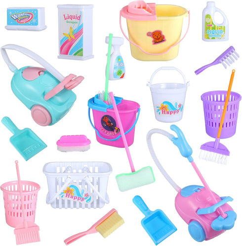 22 Pieces Miniature Bucket Doll Housework Cleaning Supplies - Dollhouse Accessories for Pretend Play