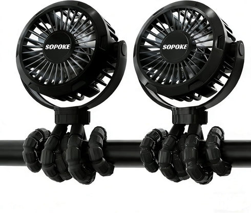 SOPOKE 2PCS Mini Portable Baby Stroller Fan,3 Speed Personal Handheld,Battery Operated Rechargeable 360