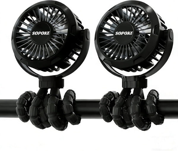 SOPOKE 2PCS Mini Portable Baby Stroller Fan,3 Speed Personal Handheld,Battery Operated Rechargeable 360