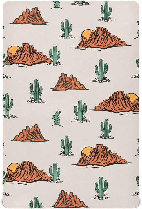 KICPOAY Cactus Cowboy Boho Fitted Crib Sheets Stretchy Portable Playard Sheets for Baby