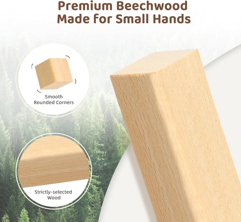 MEEYOO 100pcs 1-3, Natural Beech Wooden Building Blocks for Toddlers Wooden Blocks for Baby Shower with Storage Bucket