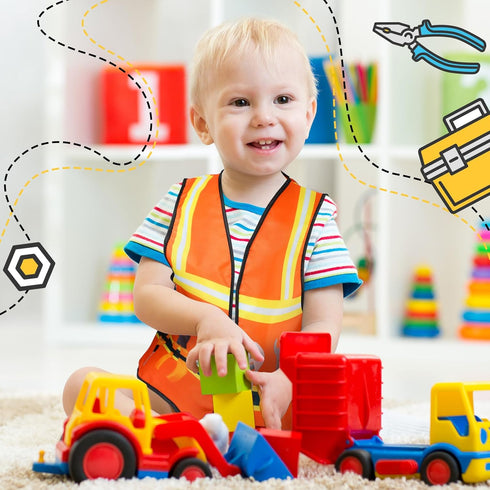 2 Pcs Kids Construction Vest, High Visibility Safety Costume for Children, Dress Up for Ages (Orange)