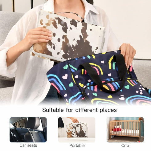 PaChyLuu Portable Baby Changing Pad - Retro Cow Print Waterproof Diaper Changing Mats for Baby Boys Girls, Lightweight