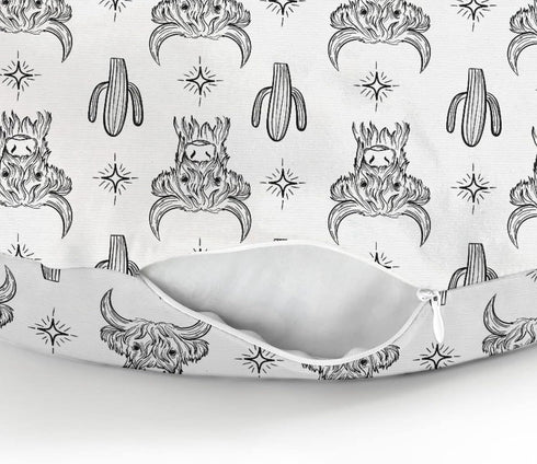 Boho Western Cow Cactus Nursing Pillow Covers for Boy Girl Black and White Highland Yak Nursing Pillow Slipcovers