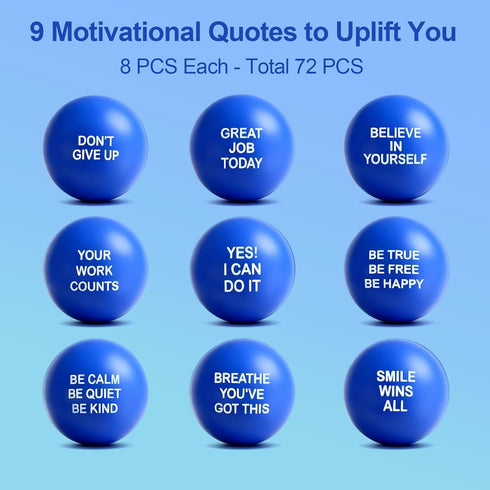 (72PCS, Motivational Stress Balls Bulk PU Material) - for Adults, Kids, People with Anxiety | Ideal for Team Building
