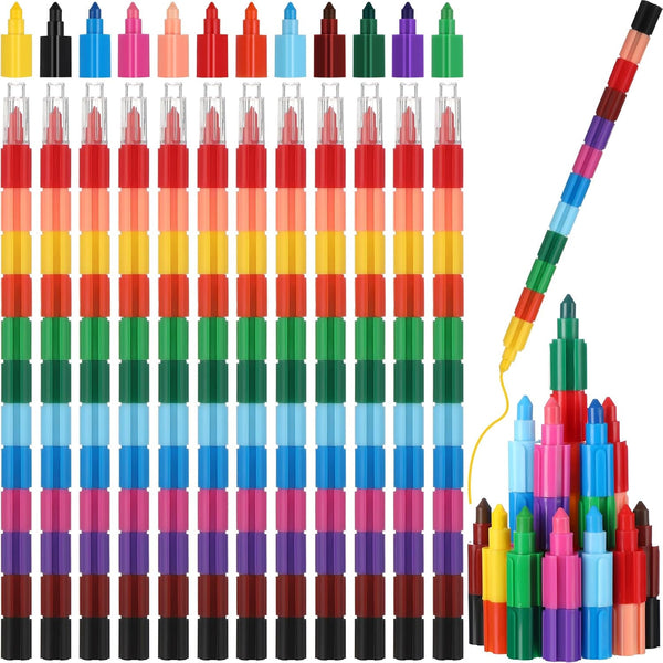 Marspark 20 Pcs Stackable Crayons Stacking Buildable Crayons Colorful Stackable Pencils Party