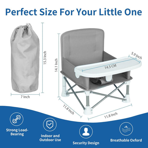 MFSLOVE Portable Baby Booster Seat with Removable Tray, Gray, Foldable Travel High Chair for Toddlers, BPA Free (Grey)