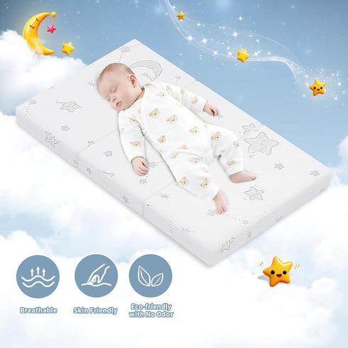 Pack 38x26x1.5 Pack Trifold and Play Mattress Portable N Play Mattresses with Washable Cover Waterproof Travel Crib