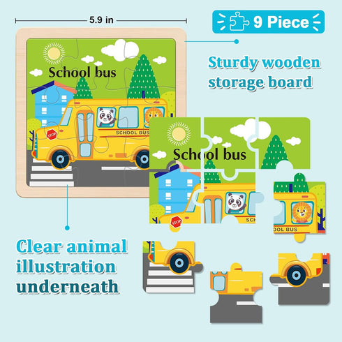 2-4, 9 3-5, 2-4 Wooden Puzzles for Toddlers Pieces Vehicle Jigsaw Puzzles for Kids Ages Toddler Toys for Preschool
