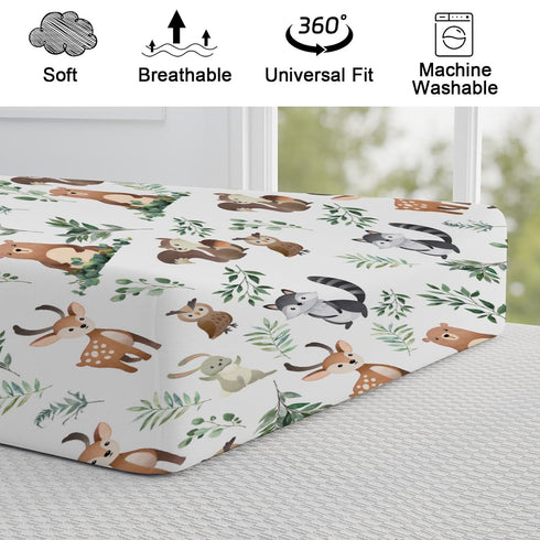 Woodland Animals Boho Leaves Changing Pad Cover, Soft Stretch Fitted Diaper Changing Mat Sheets for Boys Girls, 32" x