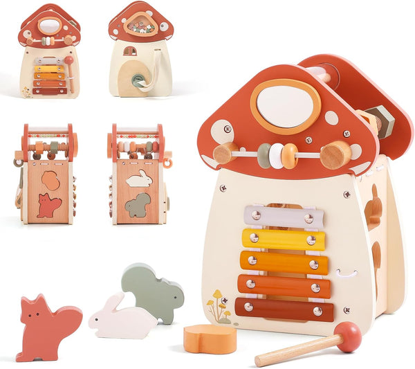8 in 1 Wooden Activity Cube Toys for Baby Travel Sensory Toys