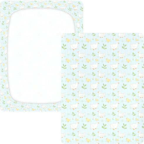 miaozhen 1 Pack 52x28 Cotton Crib Sheets for Baby Boys Girls Soft Stretchy Cute Duck Duckling Grassland Blue Stripe