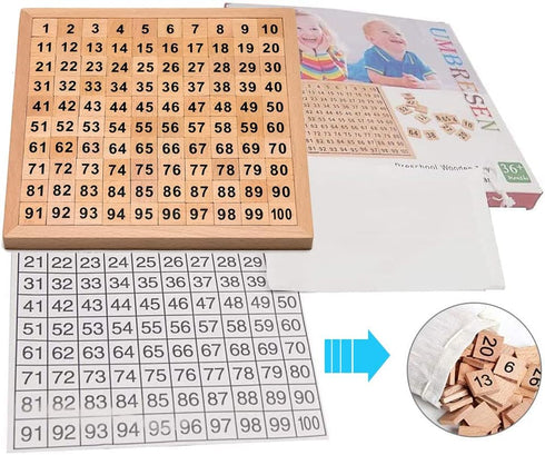 Wooden Toys Hundred Board Montessori 1-100 Consecutive Numbers for Kids