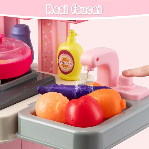 Kids Kitchen Playset - 53pcs Cooking Stove, Play Sink, Oven, Realistic Lights & Sounds, Pretend Play Toys for Toddlers