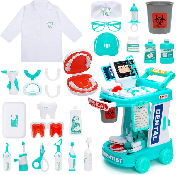 Dentist Play Set Toy for Kids, Pretend Play Medical Toy Dentist Cart,