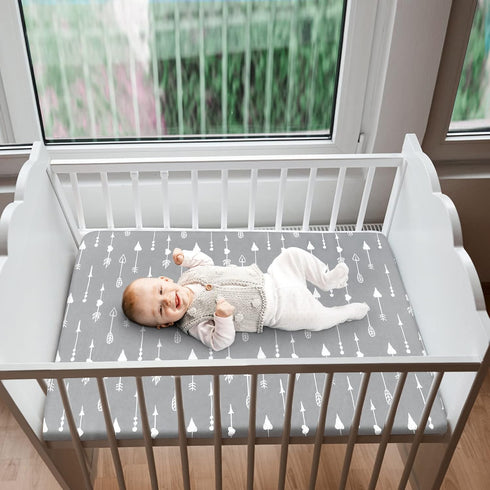 Set 4 of Mini Crib Sheets in Grey, Navy, and White - Soft Microfiber for Boys and Girls