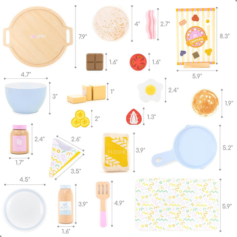 Set 44 Set 3 4 5 UMU Wooden Pancake Play Pcs Pretend Cooking Toy with Pan, Spatula, Syrup, Toppings & More Kitchen Play