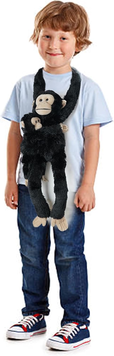 Hideekoog 2pcs Chimpanzee Hanging Stuffed Animal Mother with Baby Hangs Plush Toys, Hooks and Stuffed Animals