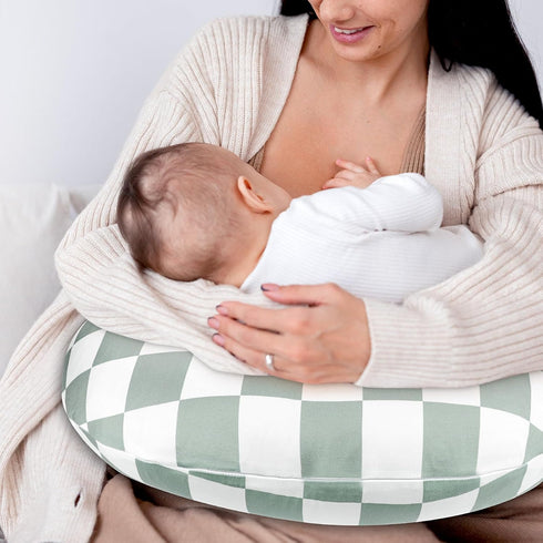 Green Checkered Baby Car Seat Cover & Nursing Pillow Cover