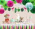 ADLKGG Tropical Flamingo Palm Leaf Banner, Party Decorations with Hanging Paper Fans, Lanterns, and Tissue Tassels
