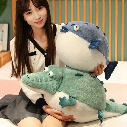 17.7'' Alligator Stuffed Animal, Funny Plush Toy, Chubby Crocodile Body Pillow, Unique Fat Crocodile for Kids Birthday