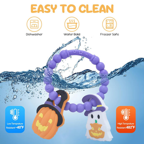 CulinaCraft 3-12 Halloween Baby Teething Toys, Pumpkin & Ghost Silicone Teether for Months, Textured Sensory Chewing