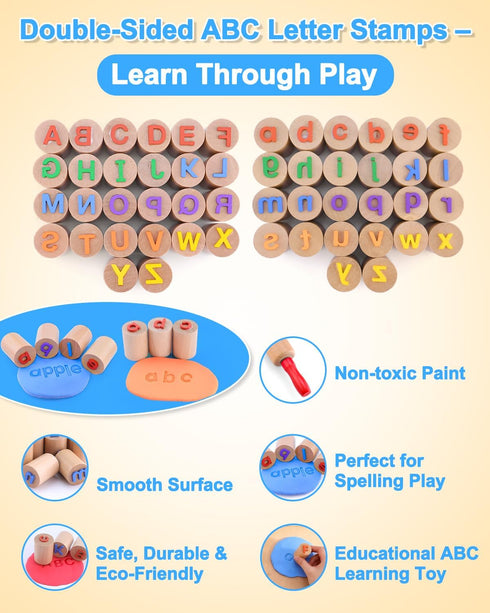 26 36 Wooden Dough Tools Kit for Kids, Dough Accessories with Rolling Pins, Pizza Cutter, Safety Scissors & Letter