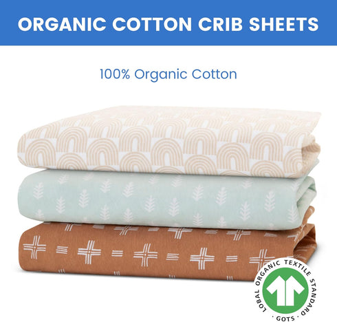 100% 28x52 Inch (Pack 3), Delta Children Fitted Crib Sheets for Girls and Boys - Organic Cotton Crib Sheet for Standard