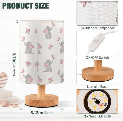 YYZZH Cute Elephant Baby Play Nightstand Lamp with Wood Base Fabric Shade for Living Room Bedroom Kids Room Office