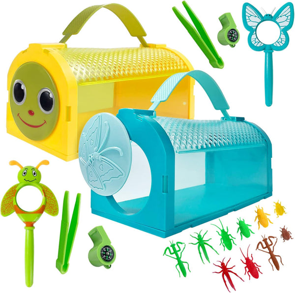 ESSENSON Bug Catcher Kit, Outdoor Explorer Toy Gift for Kids 3-8+, 2 Pcs Bug Cage with Whistles