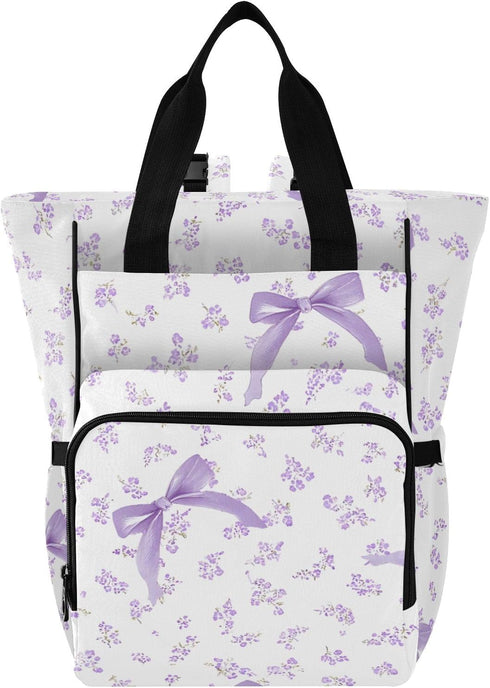 Bolaz Purple Floral Bow Diaper Bag Backpack Tote Multifunction Baby Nappy Changing Bags