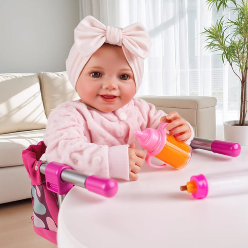 1220 Inch 3+ BABESIDE Baby Doll High Chair for Dolls, Foldable Table Seat Doll Furniture, Portable Feeding Chair
