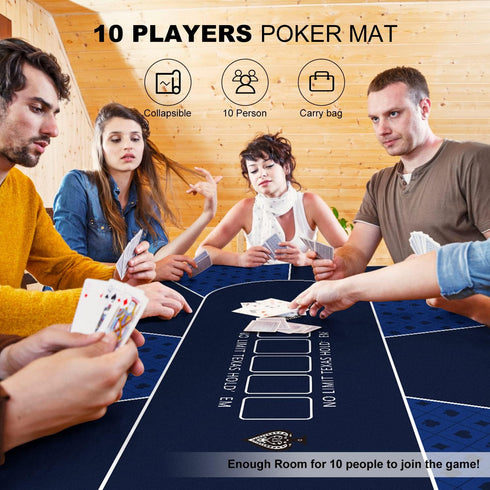 70 35 Inch 8 (70 35 Inch-Blue) x Poker Mat, Players Texas Hold'em Poker Rubber Mat Poker Topper for Tables, Folding